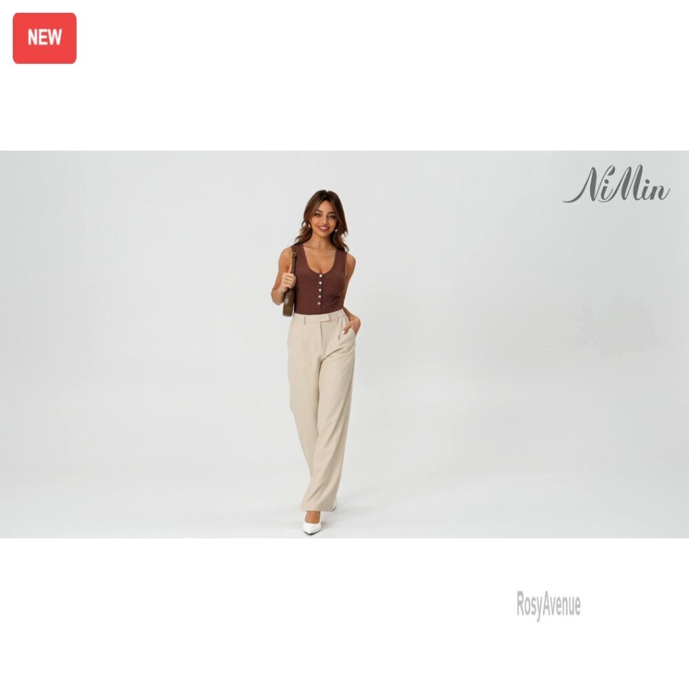 High Waisted Wide Leg Work Pants with Pockets Business Casual Trousers - Picture 7 of 7